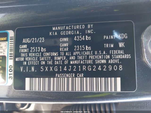 5XXG14J21RG242908 KIA K5 LXS