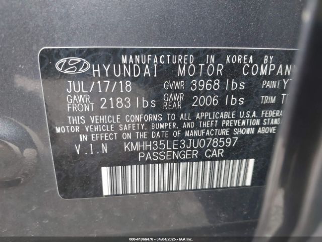 KMHH35LE3JU078597 Hyundai ELANTRA GT