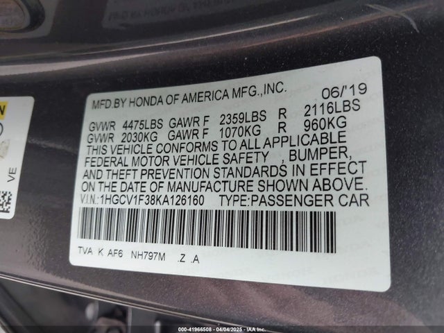 1HGCV1F38KA126160 Honda Accord Sport