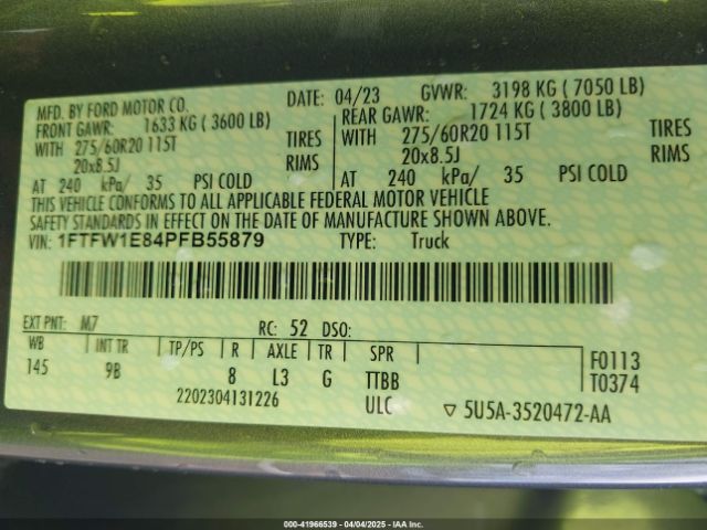 1FTFW1E84PFB55879 Ford F-150 Platinum
