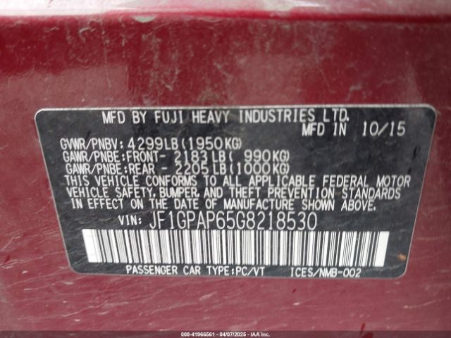 JF1GPAP65G8218530 Subaru Impreza 2.0i Sport Premium