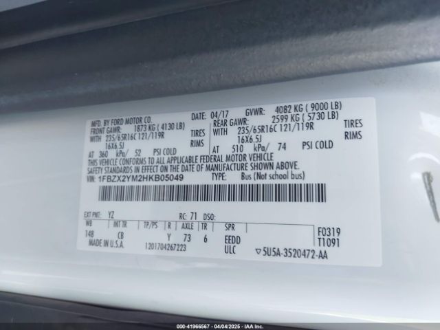 1FBZX2YM2HKB05049 Ford Transit-350 Xlt