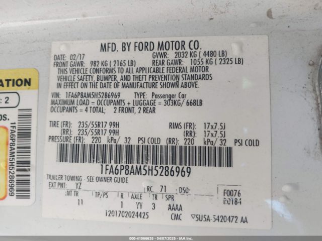 1FA6P8AM5H5286969 Ford Mustang V6