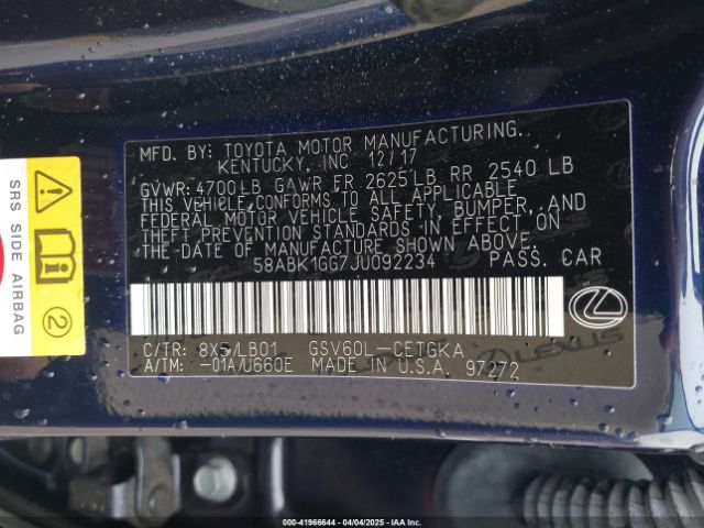 58ABK1GG7JU092234 Lexus ES 350