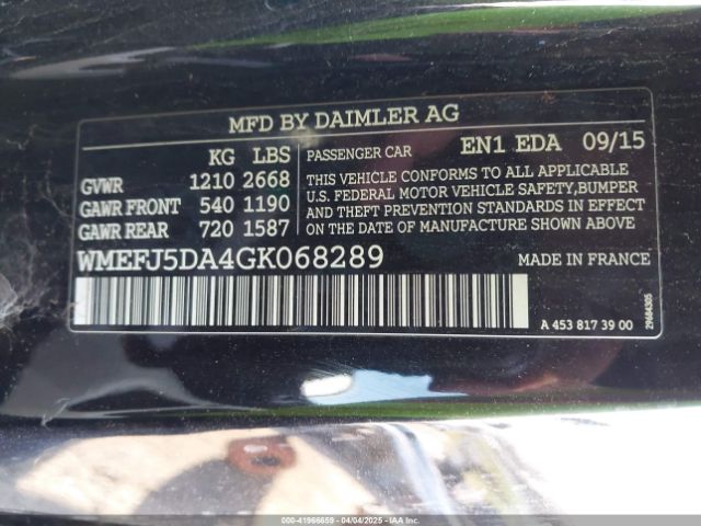 WMEFJ5DA4GK068289 Smart Fortwo Passion/prime/proxy/pure