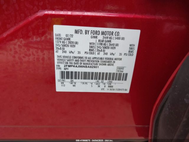 2FMPK4J98NBA82901 Ford Edge St-line