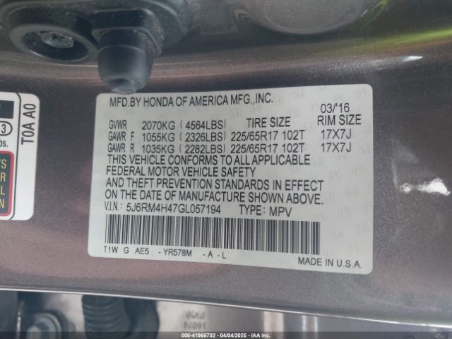 5J6RM4H47GL057194 Honda CR-V SE
