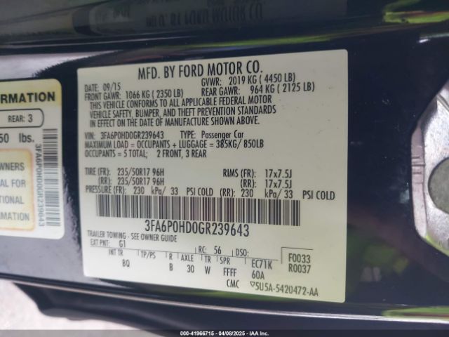 3FA6P0HD0GR239643 Ford FUSION SE