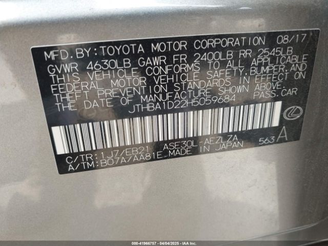 2017 LEXUS IS 200T JTHBA1D22H5059684 Photo 8