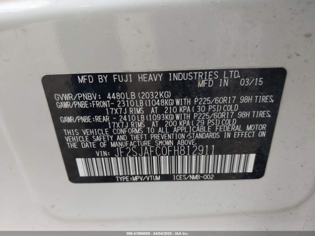 JF2SJAFC0FH812911 Subaru Forester 2.5i Premium