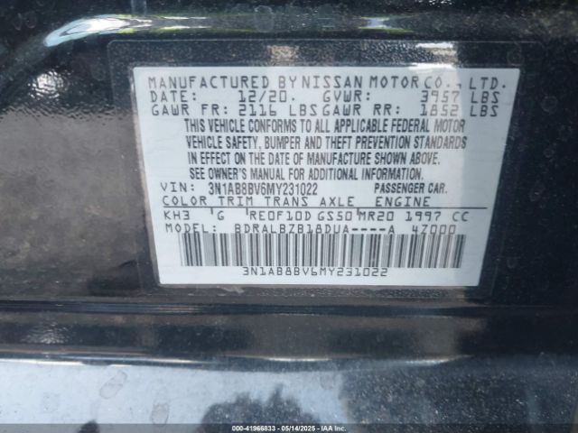 3N1AB8BV6MY231022 Nissan Sentra S Xtronic Cvt