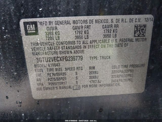 3GTU2VECXFG239779 GMC Sierra 1500 Slt
