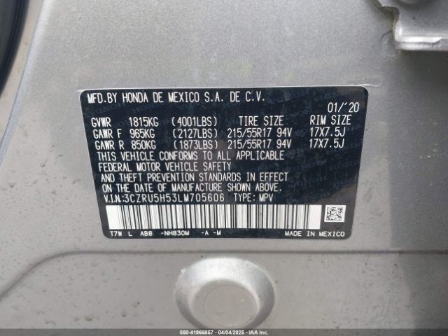 3CZRU5H53LM705606 Honda Hr-v 2wd Ex