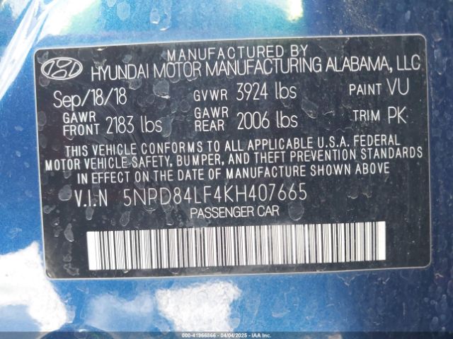 2019 HYUNDAI ELANTRA 5NPD84LF4KH407665 Photo 8