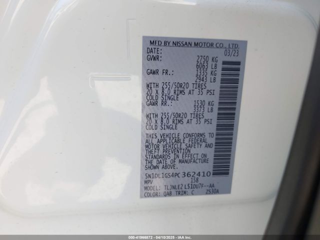 5N1DL1GS4PC362410 Infiniti Qx60 Sensory Awd
