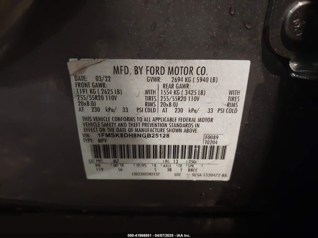 Ford EXPLORER XLT 2022 1FMSK8DH8NGB25128 Image 9