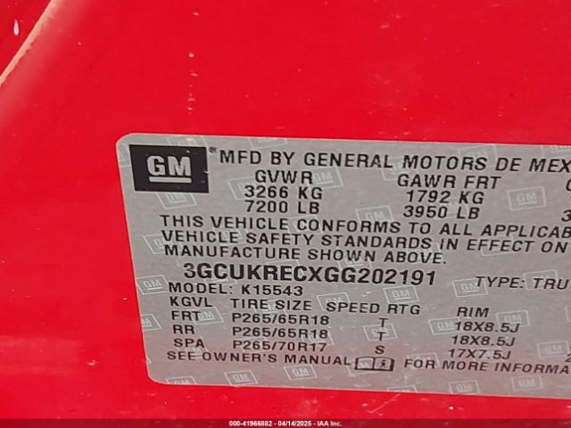 3GCUKRECXGG202191 Chevrolet Silverado 1500 2lt