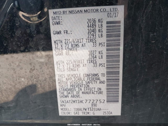 5N1AT2MT1HC772752 Nissan ROGUE S