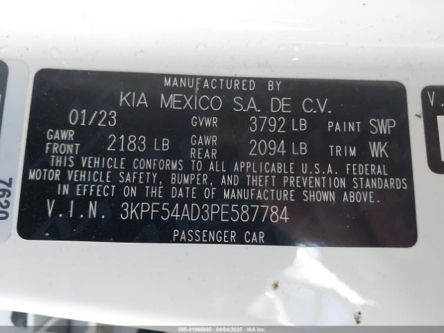 3KPF54AD3PE587784 KIA Forte Gt-line