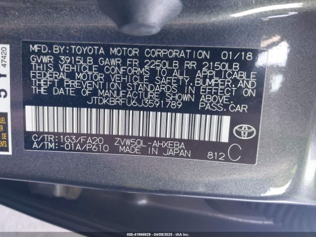 JTDKBRFU6J3591789 Toyota Prius Two