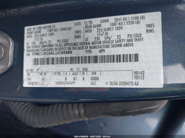 1FMCU9G68LUC66889 Ford ESCAPE SE