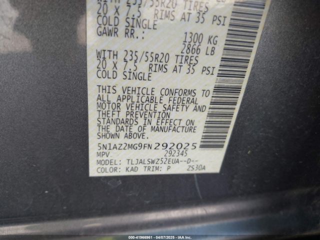 5N1AZ2MG9FN292025 Nissan 2015