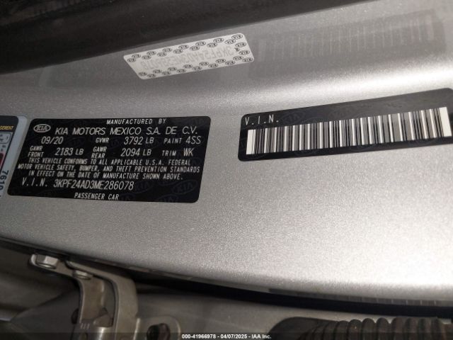 3KPF24AD3ME286078 KIA Forte Lxs