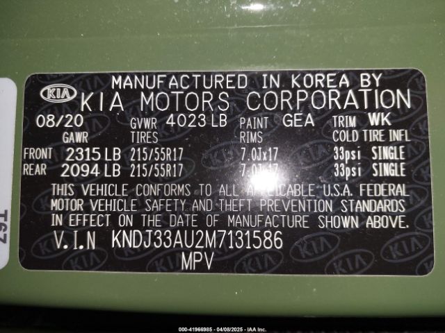 KNDJ33AU2M7131586 KIA SOUL EX