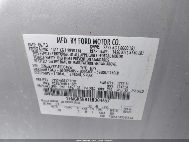 2FMGK5B81EBD04657 Ford FLEX SE