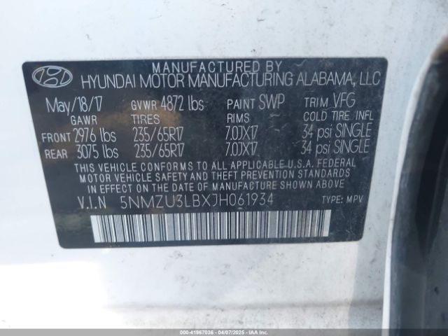5NMZU3LBXJH061934 Hyundai Santa Fe Sport 2.4l