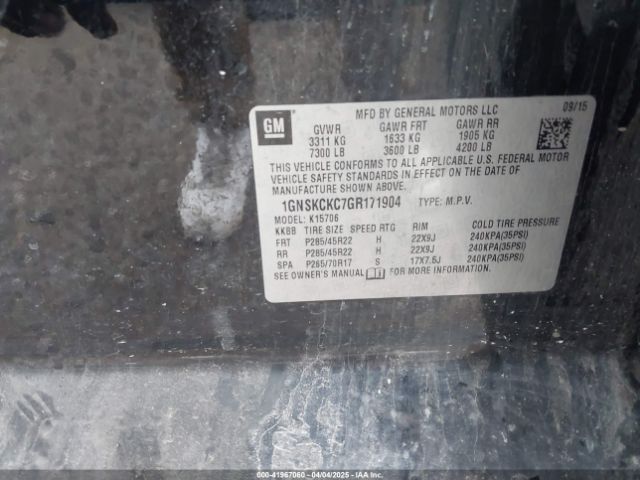 1GNSKCKC7GR171904 Chevrolet Tahoe Ltz
