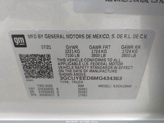 3GCUYEED6MG434363 Chevrolet Silverado 1500 4wd  Short Bed Rst