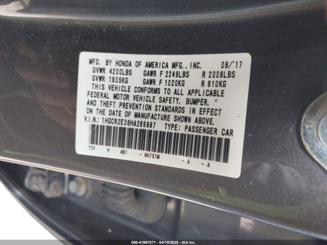 1HGCR2E38HA269887 Honda ACCORD LX