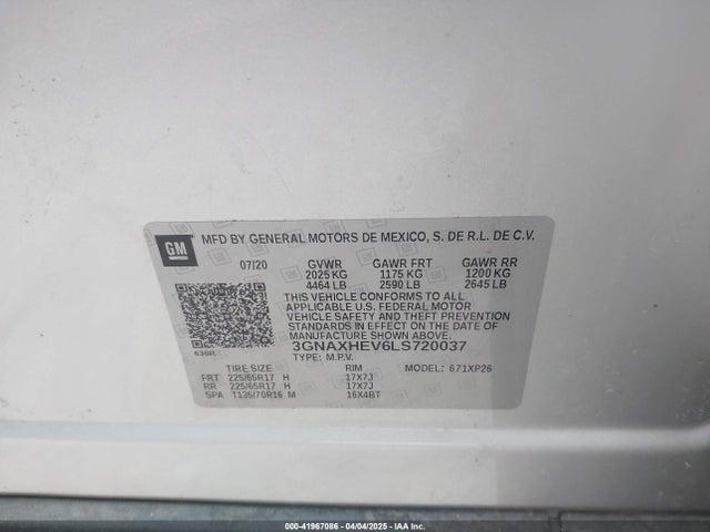 3GNAXHEV6LS720037 Chevrolet Equinox Fwd Ls