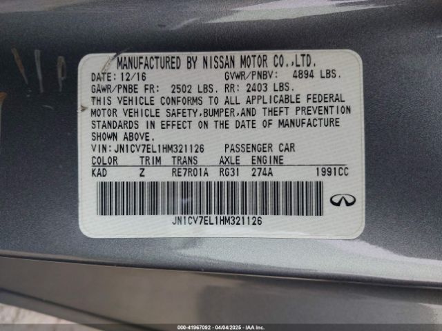 JN1CV7EL1HM321126 Infiniti Q60 2.0t Premium