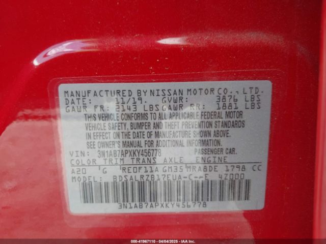 3N1AB7APXKY456778 Nissan SENTRA SR