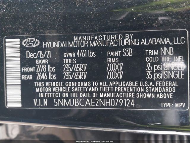 5NMJBCAE2NH079124 Hyundai TUCSON SEL