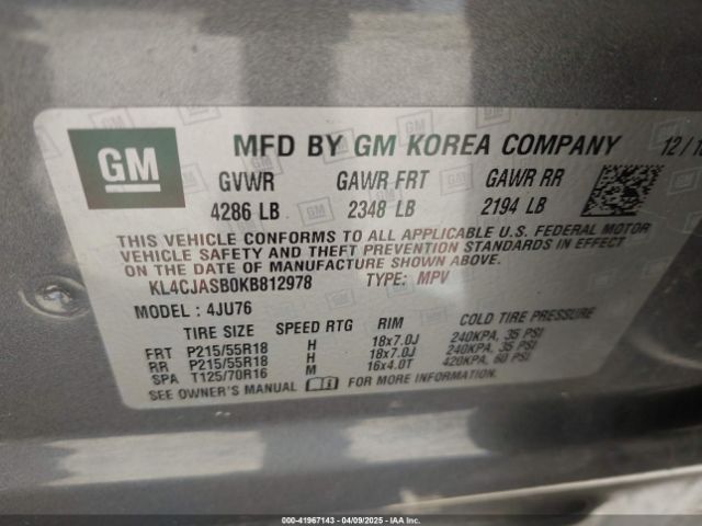 KL4CJASB0KB812978 Buick Encore Fwd Preferred