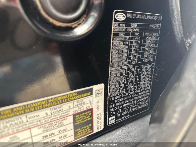 SALYL2EX2KA204266 Land Rover Range Rover Velar R-dynamic Se