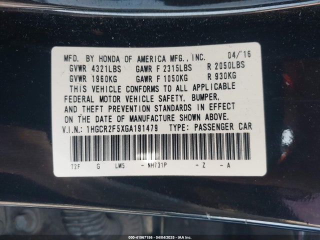 1HGCR2F5XGA191479 Honda Accord Sport