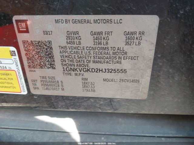 1GNKVGKD2HJ325555 Chevrolet Traverse 1lt