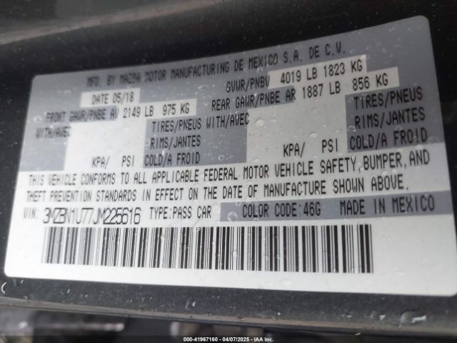 3MZBN1U77JM225616 Mazda Mazda3 Sport