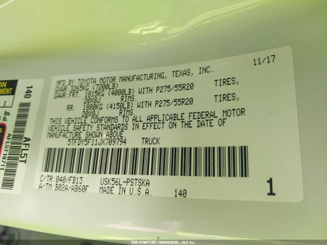 5TFDY5F11JX709794 Toyota Tundra Sr5 5.7l V8