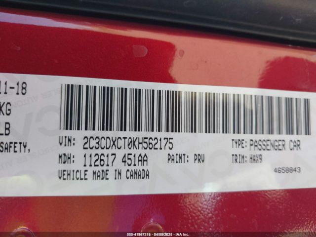 2C3CDXCT0KH562175 Dodge Charger R/t Rwd