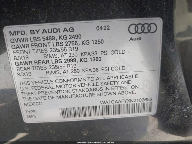 WA1GAAFYXN2102653 Audi 45 tfsi
