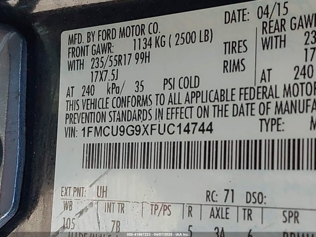 1FMCU9G9XFUC14744 Ford ESCAPE SE