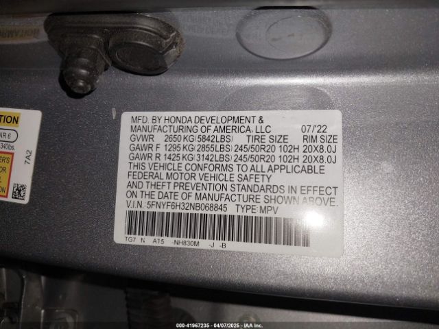 5FNYF6H32NB068845 Honda Pilot Sport