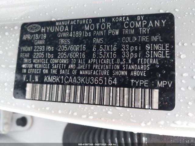 KM8K1CAA3KU365164 Hyundai Kona Se