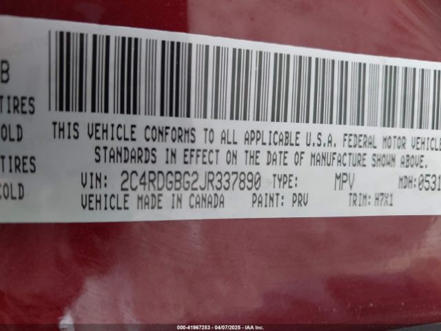2C4RDGBG2JR337890 Dodge Grand Caravan Se