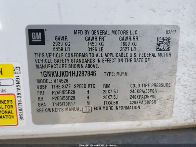 1GNKVJKD1HJ287846 Chevrolet Traverse Premier